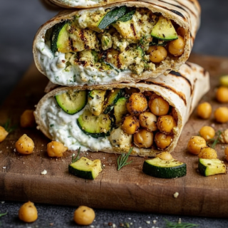 Vegetariánská tortilla plněná cizrnou, cuketou a bylinkovým dresinkem