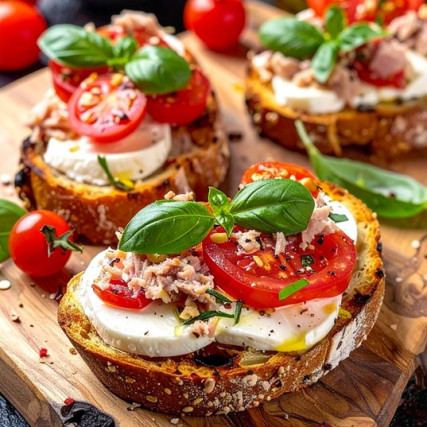 Topinky s mozzarelou, rajčaty, tuňákem