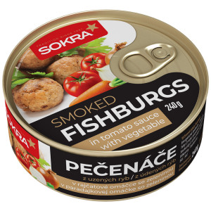 Fishburgs Pečenáče z uzených ryb v rajčatové omáčce se zeleninou 240g